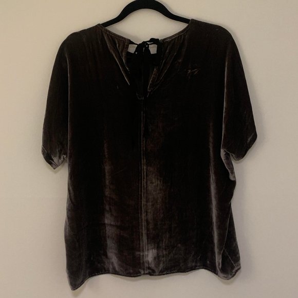 Madewell Silver Velvet Top w/ Black Ribbon Tie - Picture 4 of 7